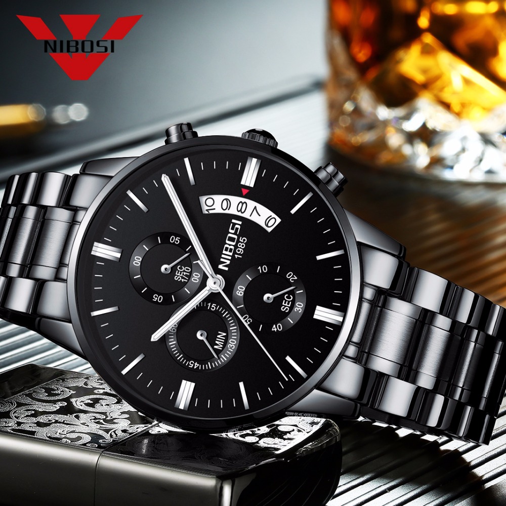 NIBOSI Stainless Steel Black Q - Luxury Watch Affordable 评论和价格