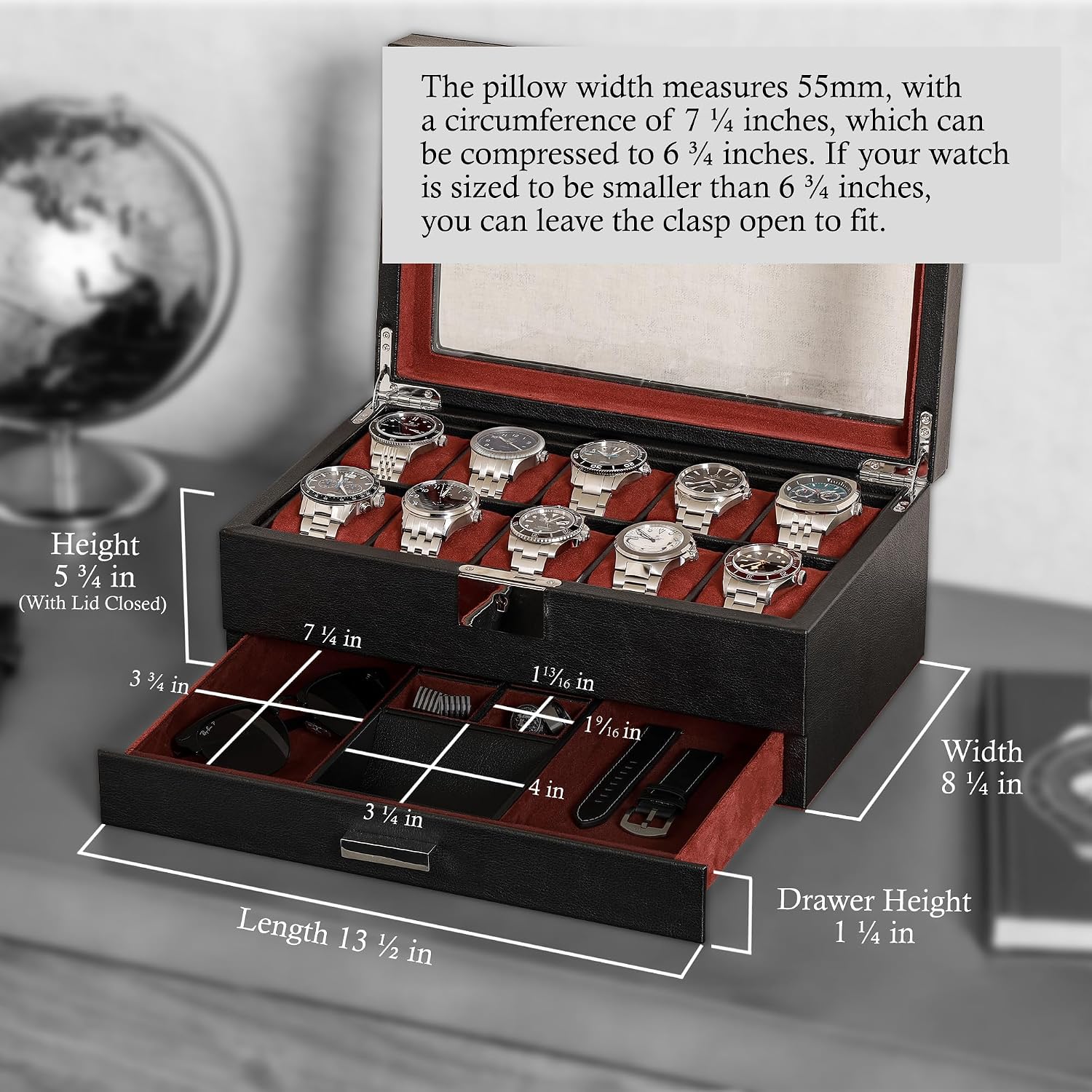 10-Slot Watch Box in Leather w - Luxury Watch Display 评论和价格