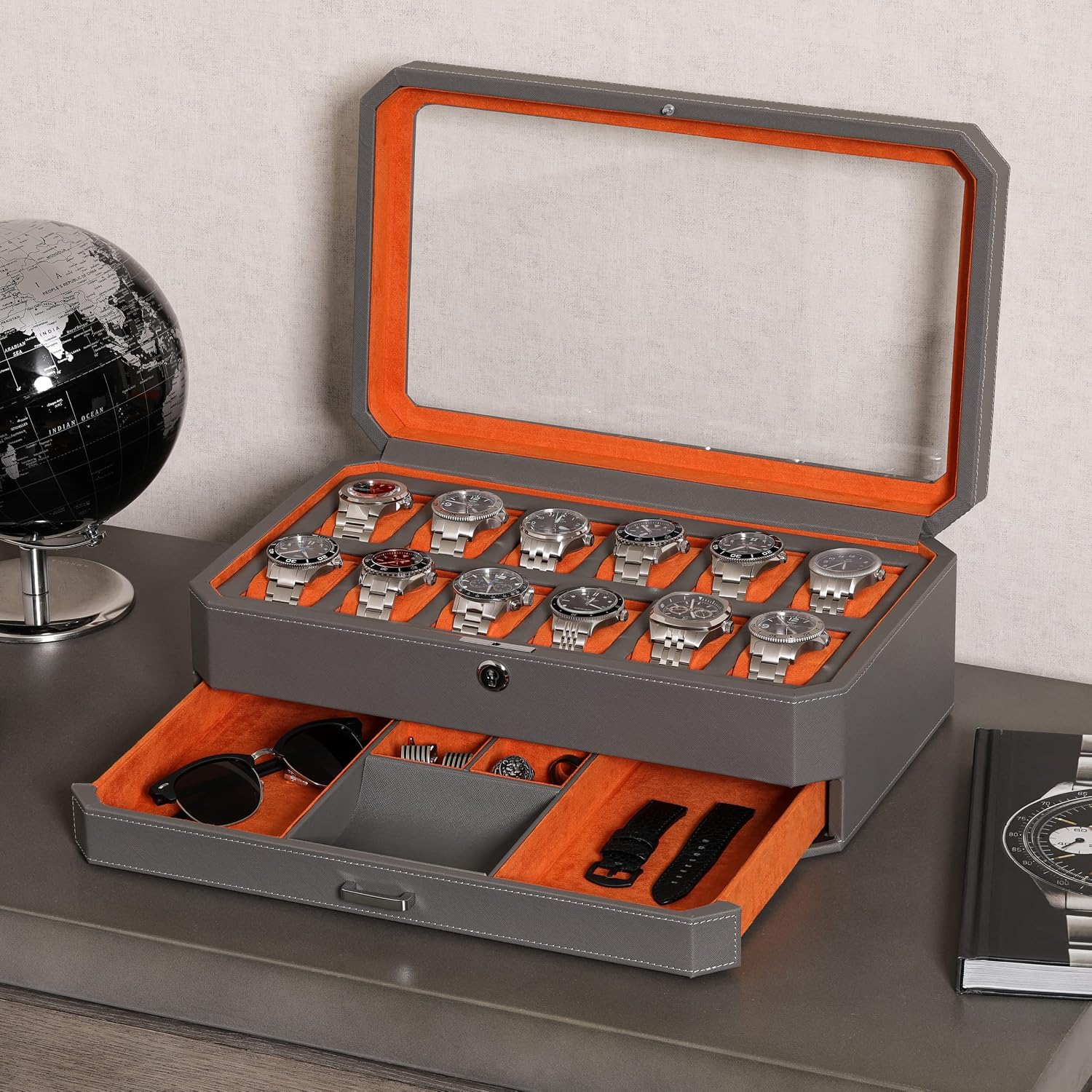 12 Slot Leather Watch Box with - Luxury Watch Display 评论和价格
