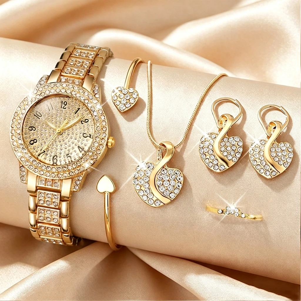 6PCS Fashion Rhinestone Women  - Luxury Watch For Girls 评论和价格