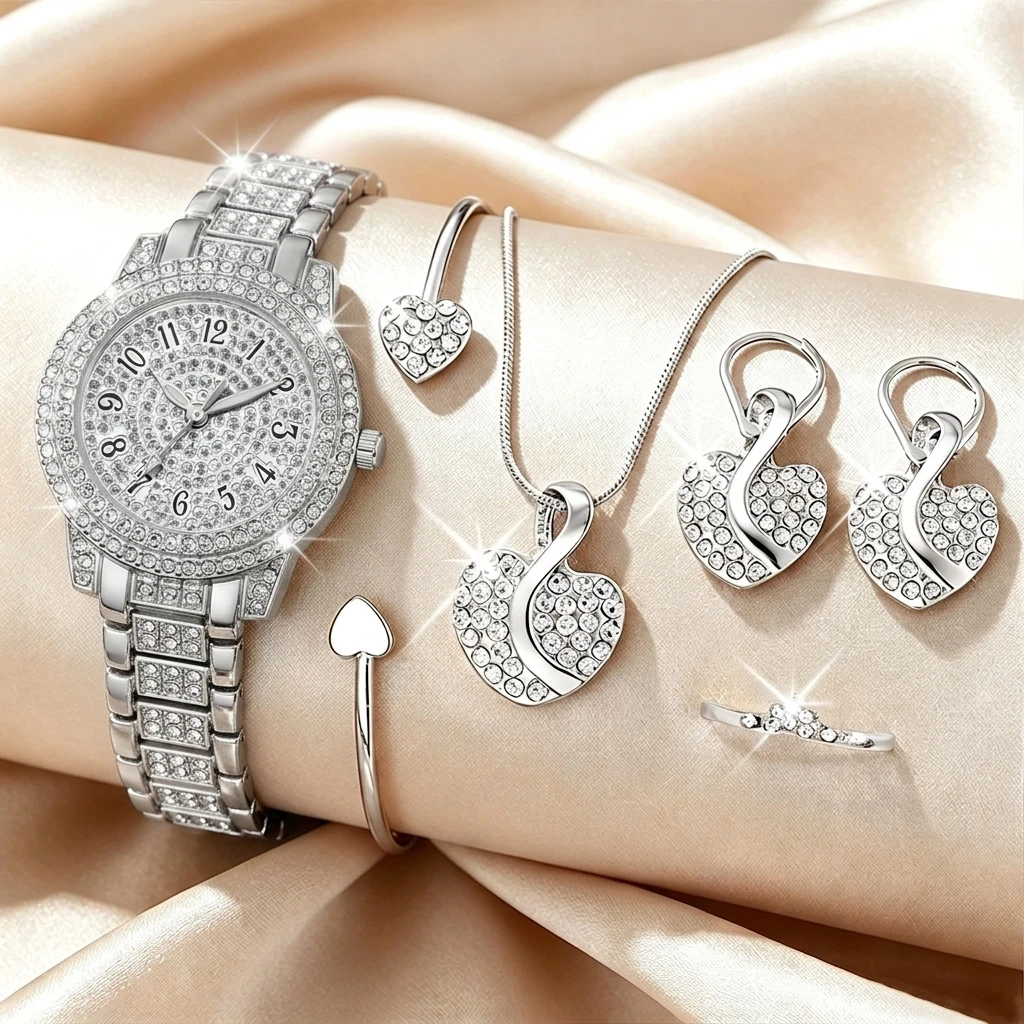 6PCS Fashion Rhinestone Women  - Luxury Watch For Girls 评论和价格