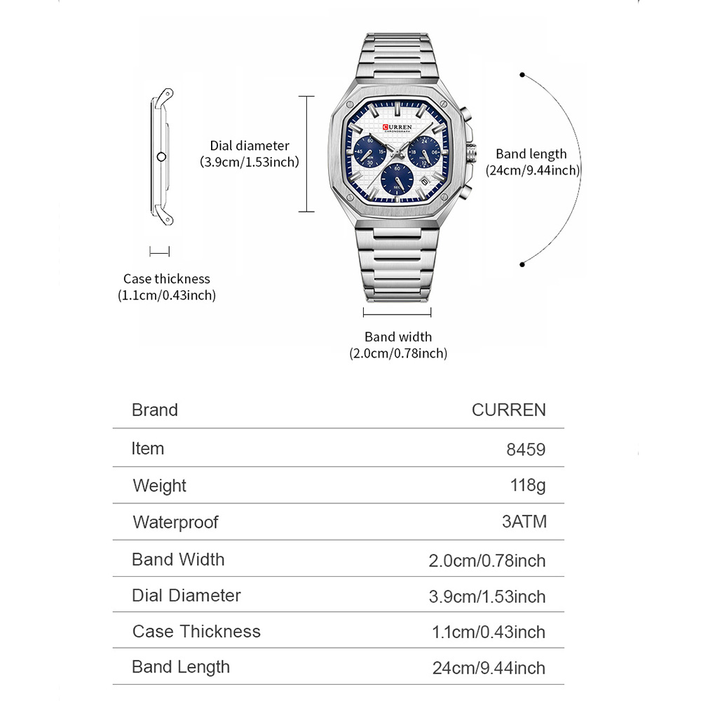 CURREN Luxury Square Chrono Wa - Luxury Watch With Bracelet 评论和价格